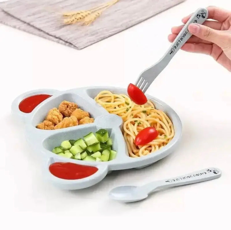 3 Partitions Cartoon Bear Baby Plate Set, Baby Food Feeding Bear Bowl, Wheat Straw Portion Control Plates 3 Partitions Cartoon Bear Baby Plate Set, Baby Food Feeding Bear Bowl, Wheat Straw Portion Control Plates